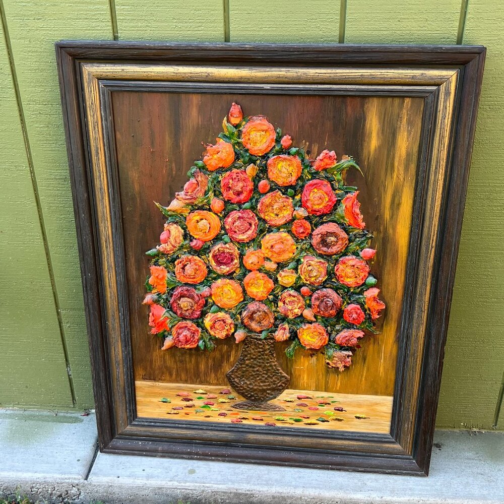 Vintage Handmade Framed Floral Wall Art